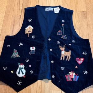 Vintage Christmas Winter Holiday Button Down Vest Sz M